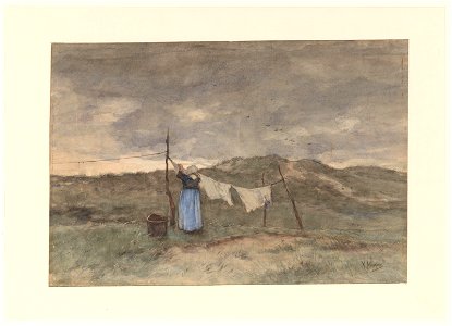 Vrouw bij een waslijn in de duinen Rijksmuseum SK-A-2448