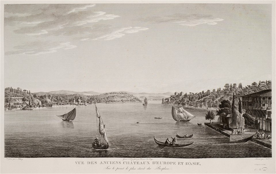 Vue des anciens châteaux d'Europe et d'Asie, sur le point le plus étroit du Bosphore - Melling Antoine Ignace - 1819