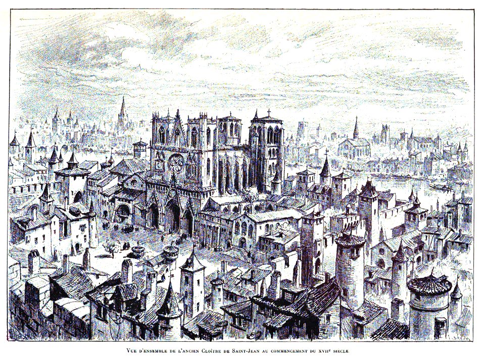Vue d ensemble de l ancien cloitre st jean au debut du 17e siecle
