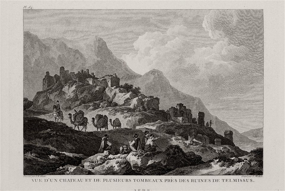 Vue d'un chateau et de plusieurs tombeaux près des ruines de Telmissus (APDR) - Choiseul-gouffier Gabriel Florent Auguste De - 1782
