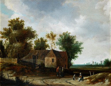 Roelof Jansz. van Vries - Figures resting in a landscape before a house with windmills in the distance