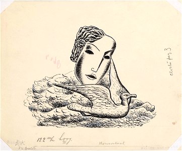 Vrouwenkop met vogel (schets)