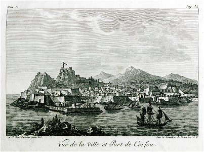Vue de la ville et port de Corfou - Grasset De Saint-sauveur André - 1800. Free illustration for personal and commercial use.