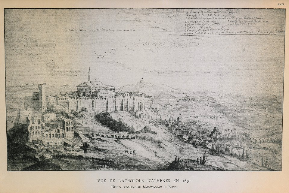 Vue de l'Acropole d'Athènes en 1670 Dessin conservé au Kunstmuseum de Bonn - Omont Henri Auguste - 1898