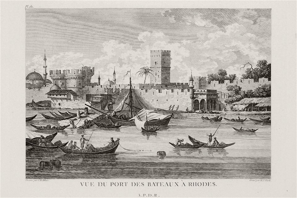 Vue du port des bateaux à Rhodes - Choiseul-gouffier Gabriel Florent Auguste De - 1782