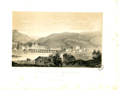 Vue du Pont de Béhobie sur la Bidassoa prise de la route d'Irun (i.e. Irún) - Fonds Ancely - B315556101 A HENNEBUTTE 1 1 084