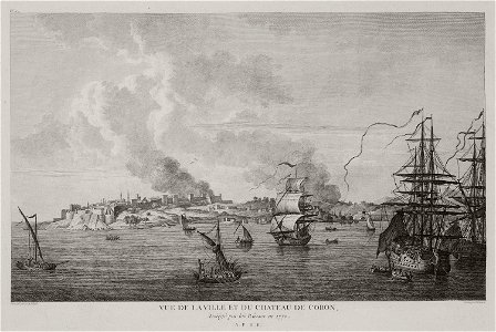 Vue de la ville et du chateau du Coron Assiegé par les Russes en 1770 - Choiseul-gouffier Gabriel Florent Auguste De - 1782