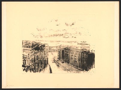 Vue de ville portuaire avec canal et bassin, bras de mer en arrière, print by Armand Apol (1879-1950), Belgium, (1914), Prints Department of the Royal Library of Belgium, S.IV 25468