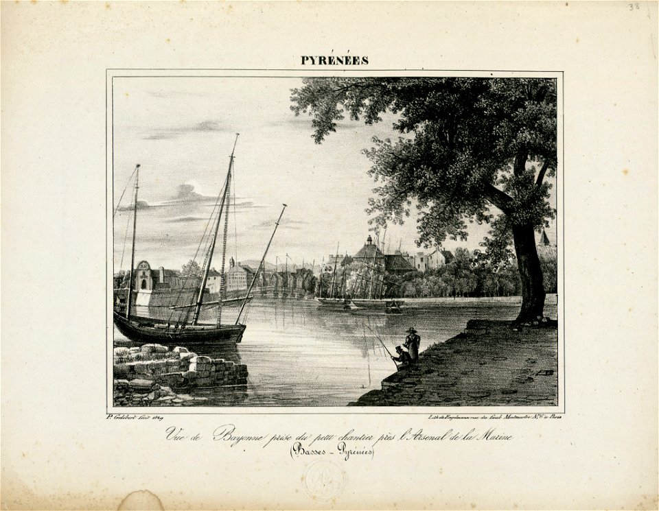 Vue de Bayonne prise du petit chantier près l'Arsenal de la Marine (Basses Pyrénées) - 1829 - Fonds Ancely - B315556101 A GELIBERT 1 038