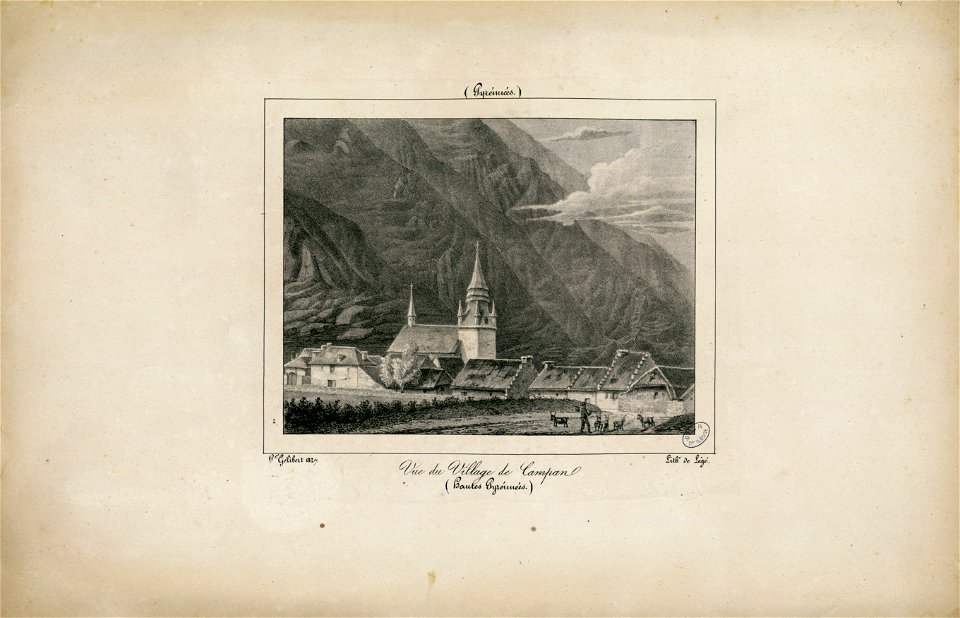 Vue du village de Campan (Hautes Pyrénées) - 1827 - Fonds Ancely - B315556101 A GELIBERT 1 004