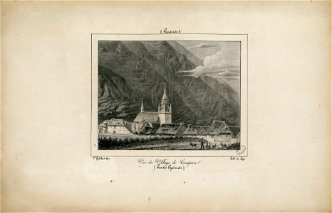 Vue du village de Campan (Hautes Pyrénées) - 1827 - Fonds Ancely - B315556101 A GELIBERT 1 004