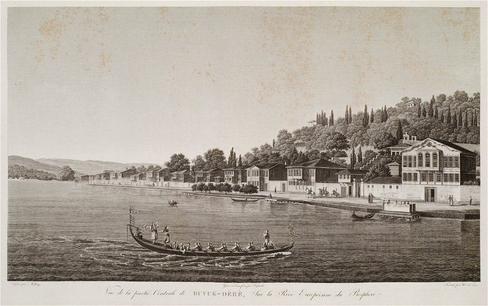 Vue de la partie centrale de Buyuk-Déré sur la rive européenne du Bosphore - Melling Antoine Ignace - 1819