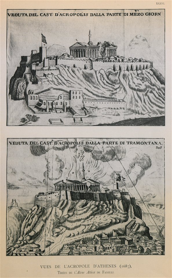 Vues de l'Acropole d'd'Athènes (1687), tirées de l'Atene Attica de Fanelli - Omont Henri Auguste - 1898