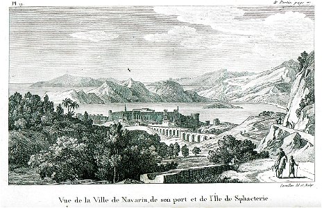 Vue de la ville de Navarin, de son port et de l'île de Sphacterie - Castellan Antoine-laurent - 1808