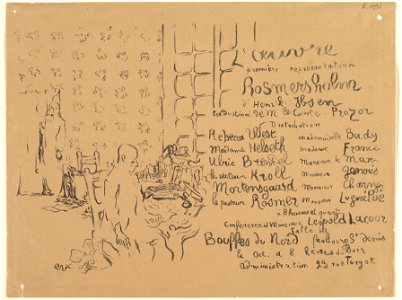 Édouard Vuillard, Rosmersholm, Program from Théâtre de l'Oeuvre, October 1893. Free illustration for personal and commercial use.