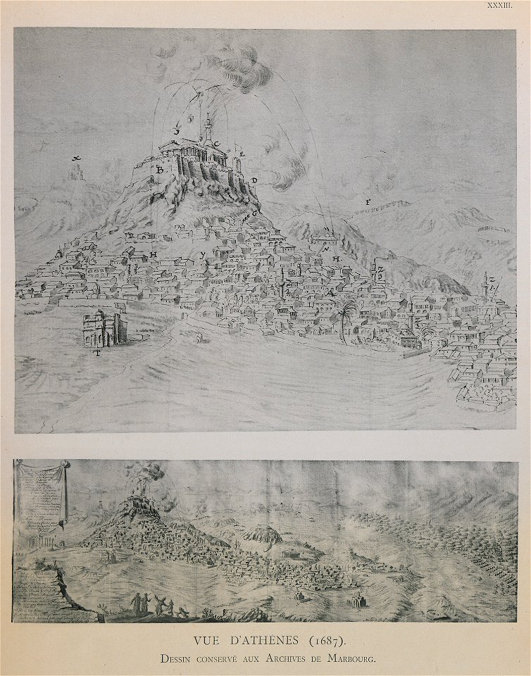 Vues d'Athènes (1687) Dessin conservé aux Archives de Marbourg - Omont Henri Auguste - 1898