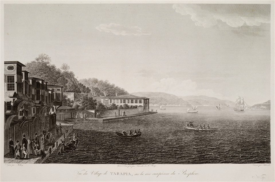 Vue du village de Tarapia, sur la rive européenne du Bosphore - Melling Antoine Ignace - 1819