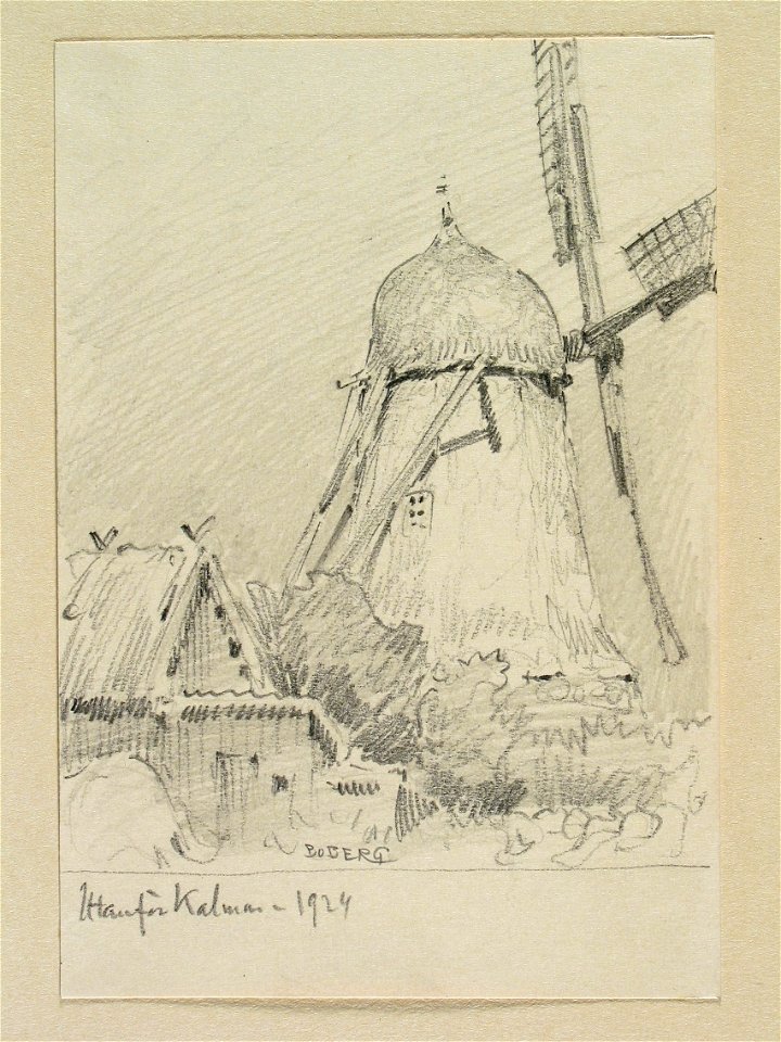 Väderkvarn utanför Kalmar. Teckning av Ferdinand Boberg - Nordiska museet - NMA.0088444