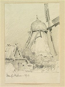 Väderkvarn utanför Kalmar. Teckning av Ferdinand Boberg - Nordiska museet - NMA.0088444
