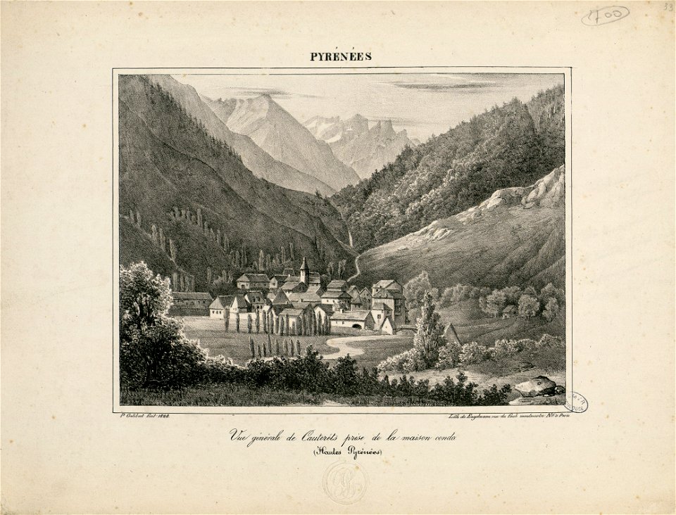Vue générale de Cauterets prise de la maison conda - (Hautes Pyrénées - 1828 - Fonds Ancely - B315556101 A GELIBERT 1 033