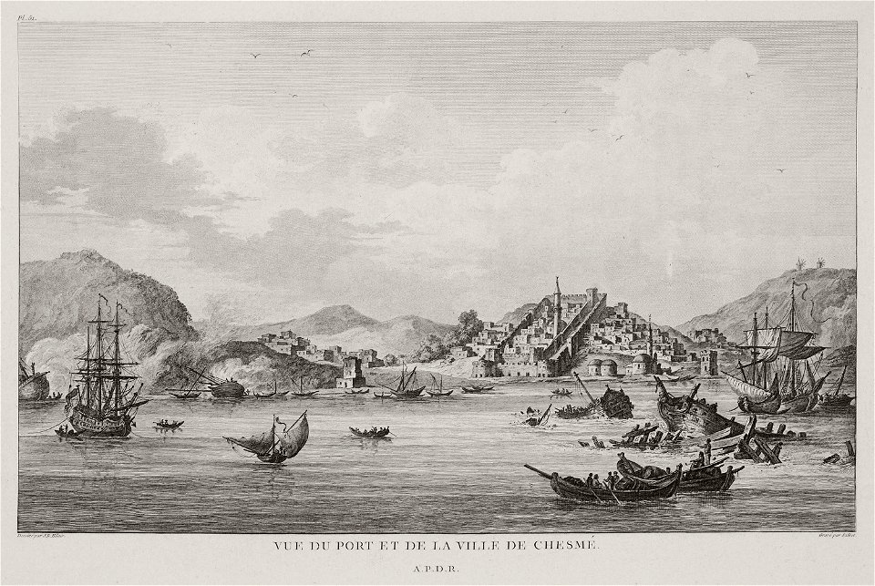 Vue du port et de la ville de Chesmé - Choiseul-gouffier Gabriel Florent Auguste De - 1782