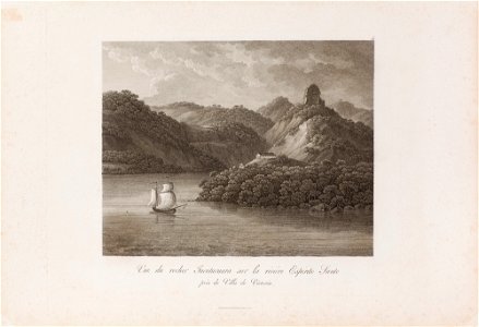 Vue du rocher Tucutucuara sur la rivière près de Villa de Victoria, da Coleção Brasiliana Iconográfica