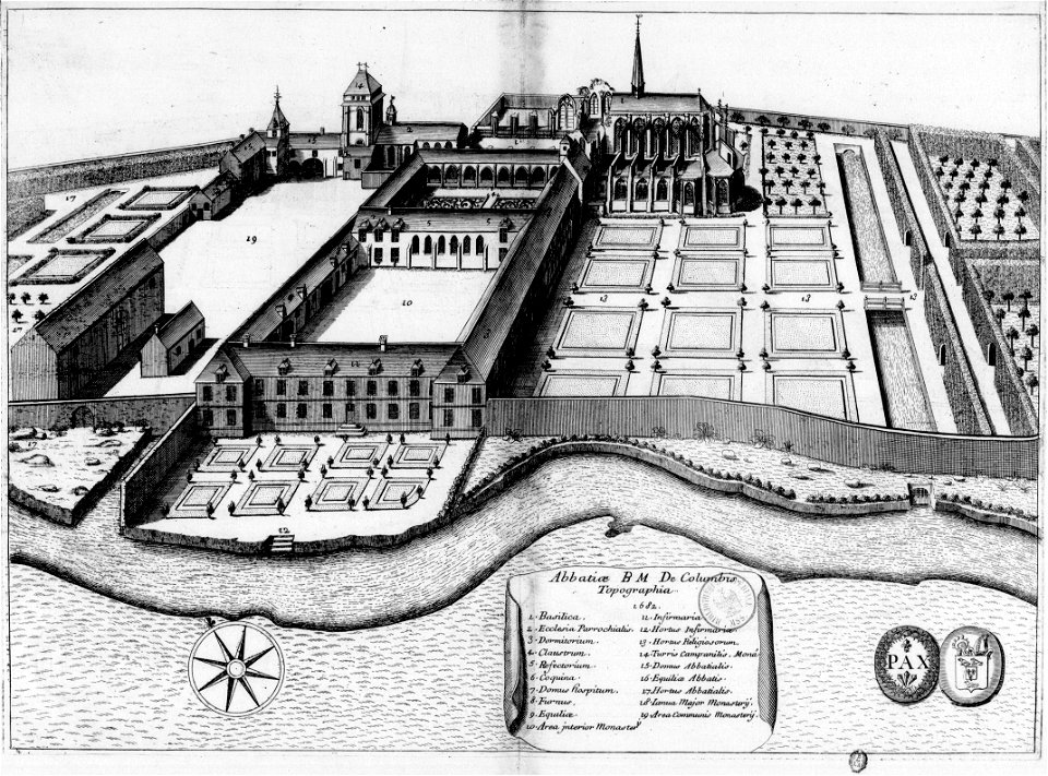 Vue générale de l'abbaye de Coulombs, en 1652