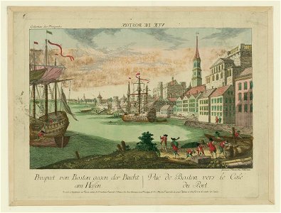 Vuë de Boston. Prospect von Boston gegen der Bucht am Hasen Vuë de Boston vers le Cale du Port - - gravé par Francois Xav. Habermann. LCCN96522959