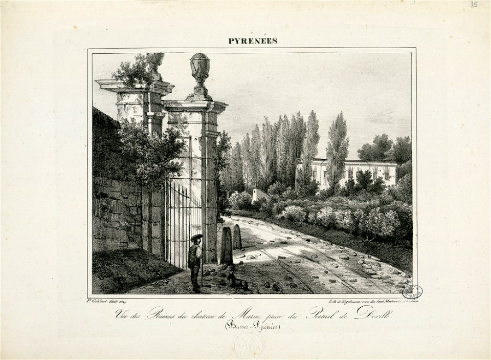 Vue des Ruines du château de Marac, prise du Portail de Deville (Basses Pyrénées) - 1829 - Fonds Ancely - B315556101 A GELIBERT 1 039