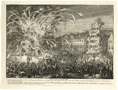 Vuurwerk bij de intocht van Leopold I in Brussel, 1686, Romeyn de Hooghe, 1686 - 1687