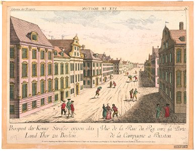 Vuë de Boston. Prospect der König Strasse gegen das Land Thor zu Boston Vuë de la Rue du Roi vers la Porte de la Campagne a Boston - - gravé par Francois Xav. Habermann. LCCN2017653072
