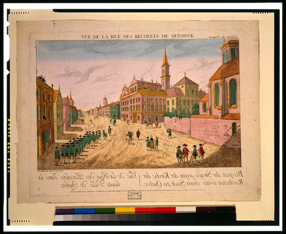 Vuë de la rue des recolets de Quebeck. Prospect der Strafe gegen der Kirche der Recolecten in der obern Stadt zu Québec Vuë de la rue des recolets dans la haute Ville de Quebec - - gravé par LCCN99402401