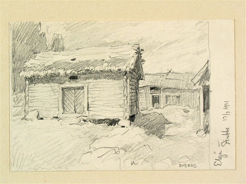Värmland, Jösse hd., Älgå sn., Stubbe. Teckning av Ferdinand Boberg - Nordiska museet - NMA.0088507