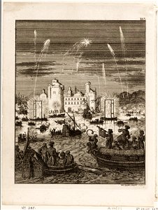 Vuurwerk en gondelvaart bij het doorsteken van de Nijldijk te Caïro, objectnr A 19627
