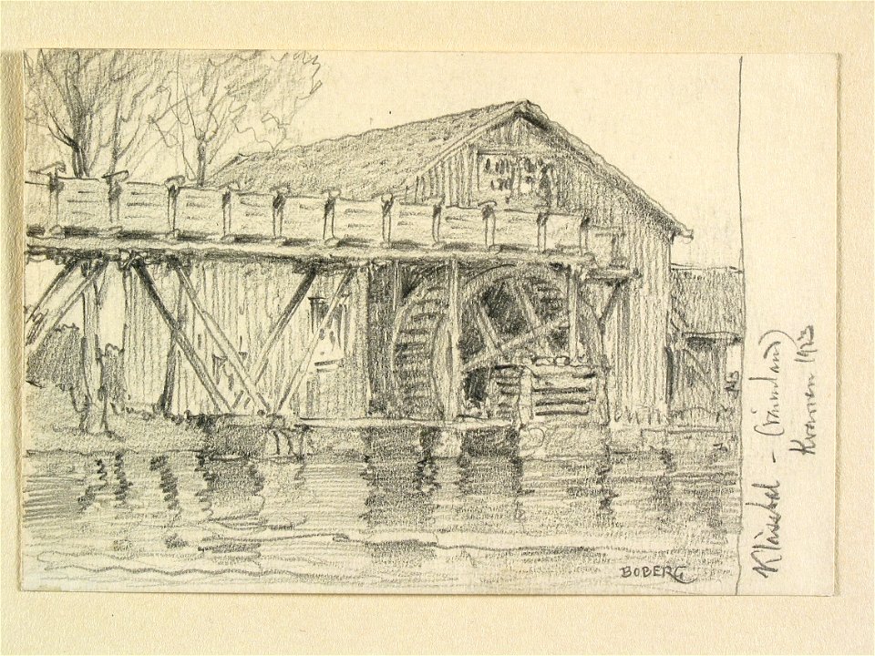 Värmland, Gillbergs hd., Stavnäs sn. Kvarnen i Klässbol. Teckning av Ferdinand Boberg - Nordiska museet - NMA.0088505