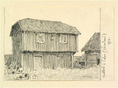 Värmland, Nordmarks hd., Holmedals sn. Svalbod i Selen. Teckning av Ferdinand Boberg - Nordiska museet - NMA.0088498