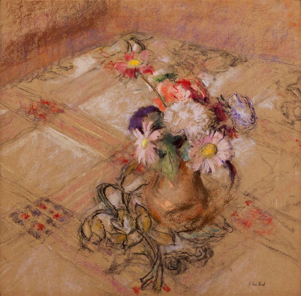Zinnias on the Table at Vaucresson by Edouard Vuillard, 1921-23, pastel 