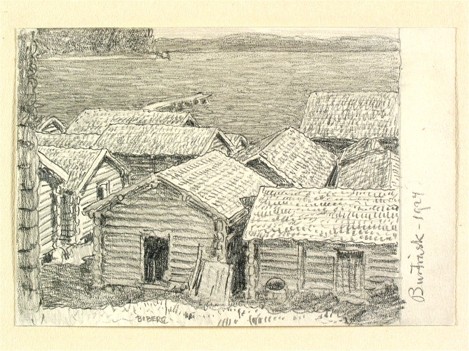 Västerbotten, Burträsk. Teckning av Ferdinand Boberg - Nordiska museet - NMA.0088521