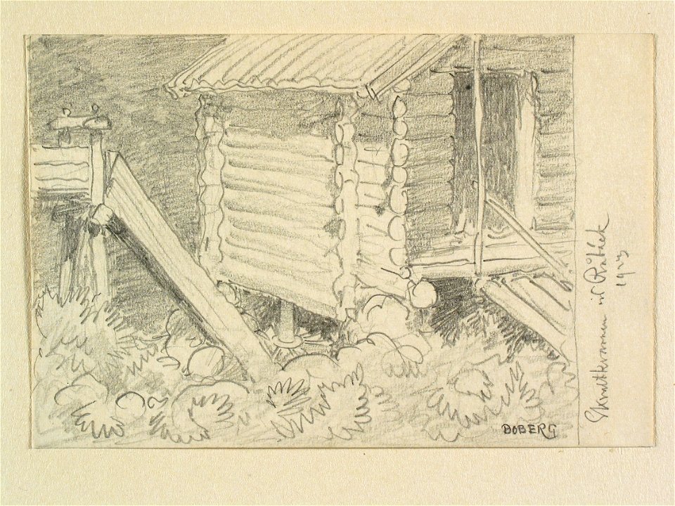 Västergötland, Kinne hd., Medelplana sn., Råbäck. Skvaltkvarn. Teckning av Ferdinand Boberg - Nordiska museet - NMA.0088578