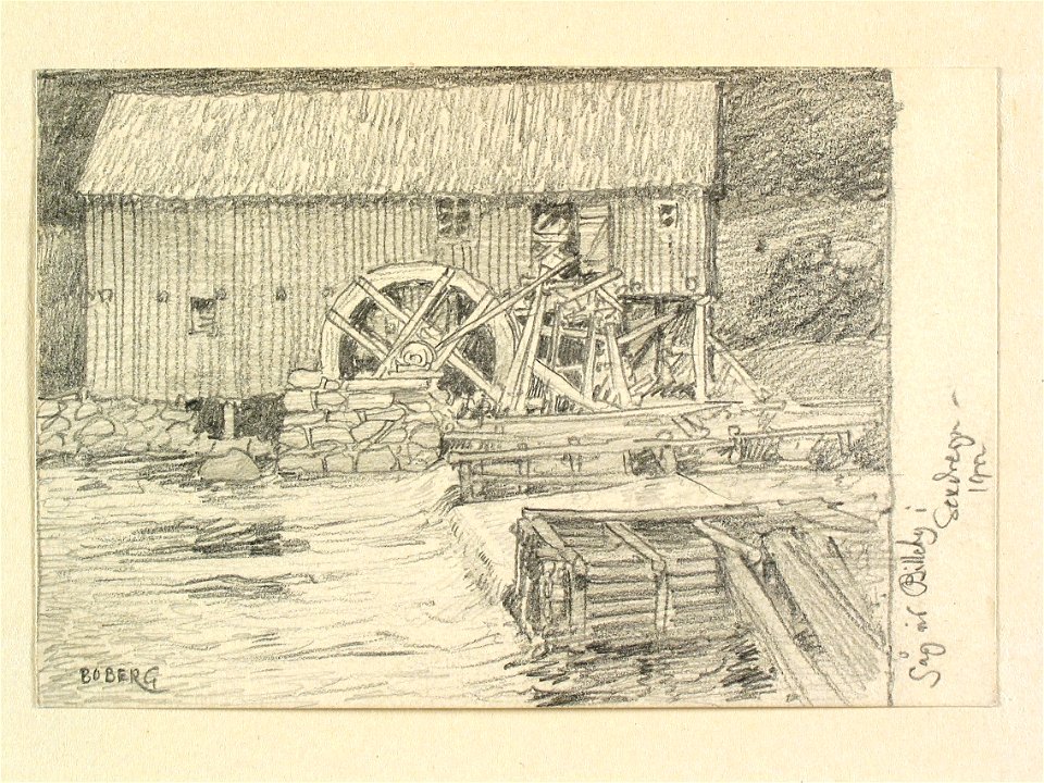 Västergötland, Kinds hd., Sexdrega sn. Såg vid Billeby. Teckning av Ferdinand Boberg - Nordiska museet - NMA.0088586