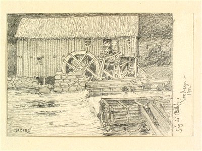 Västergötland, Kinds hd., Sexdrega sn. Såg vid Billeby. Teckning av Ferdinand Boberg - Nordiska museet - NMA.0088586