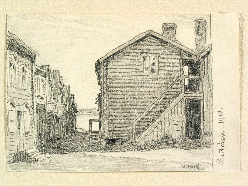 Västerbotten, Burträsks sn., Kyrkstaden. Teckning av Ferdinand Boberg - Nordiska museet - NMA.0088518