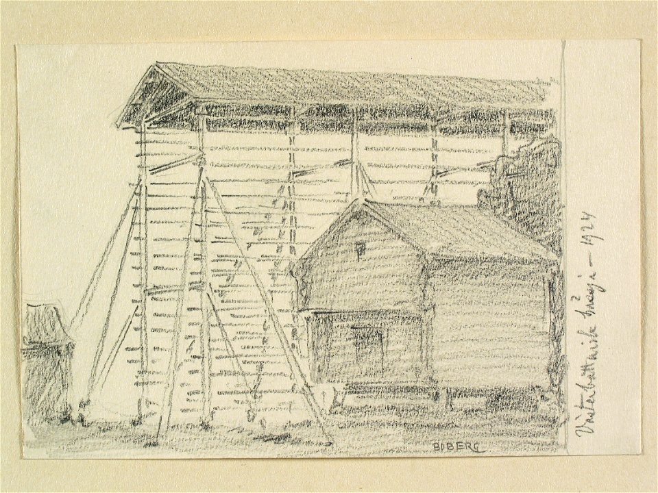 Västerbottnisk hässja . Teckning av Ferdinand Boberg - Nordiska museet - NMA.0088539