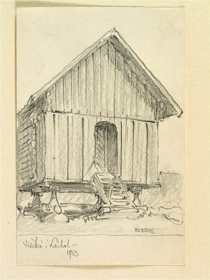 Värmland, Jösse hd., Brunskogs sn. Härbre i Lerhol. Teckning av Ferdinand Boberg - Nordiska museet - NMA.0088483