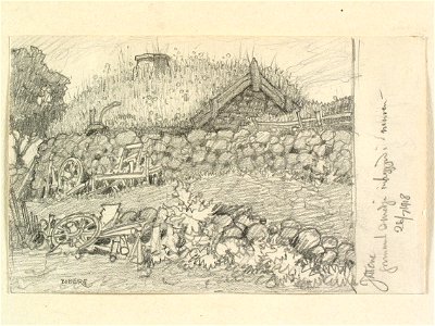 Västergötland, Gudhems hd., Friggeråkers sn., Jättened. Gammal smedja inbyggd i muren - Nordiska museet - NMA.0088553