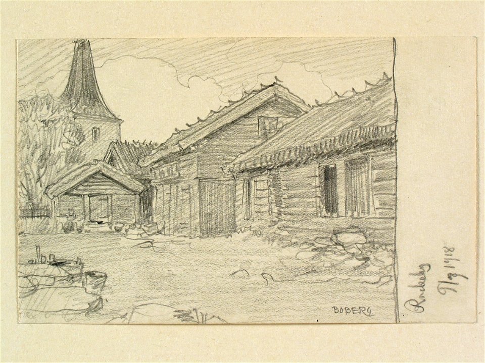 Västergötland, Kållands hd., Rackeby sn. Teckning av Ferdinand Boberg - Nordiska museet - NMA.0088582
