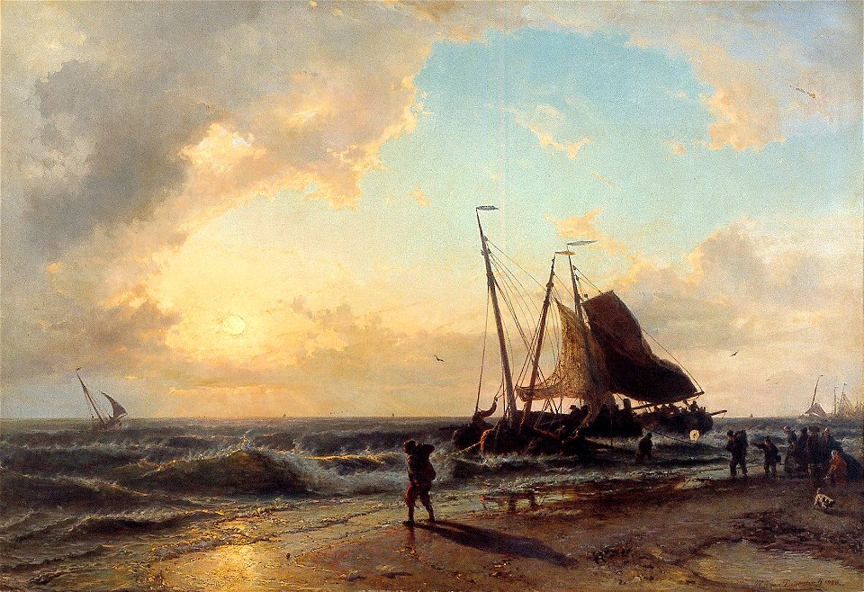 W.A. van Deventer - Vissersboten in de branding - NK2265 - Cultural Heritage Agency of the Netherlands Art Collection