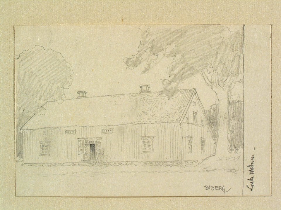 Västergötland, Laske hd., Vedum. Boningshus. Teckning av Ferdinand Boberg - Nordiska museet - NMA.0088591