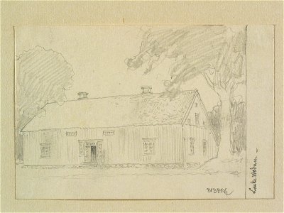 Västergötland, Laske hd., Vedum. Boningshus. Teckning av Ferdinand Boberg - Nordiska museet - NMA.0088591