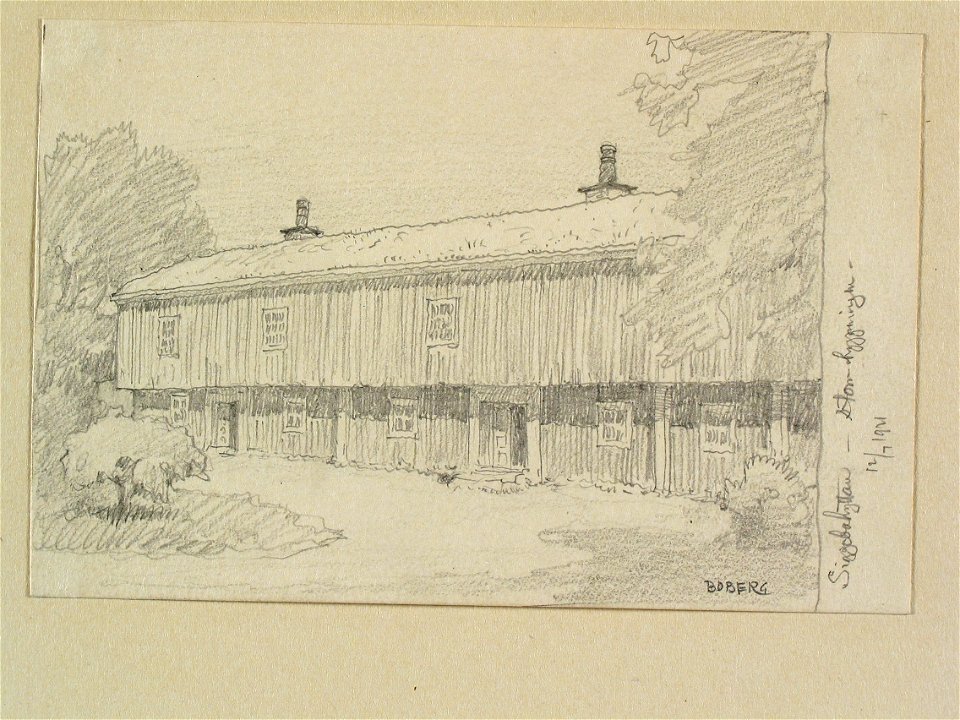 Västmanland, Lindes landsförsamling, Siggebohyttan. Stora byggningen . Teckning av Ferdinand Boberg - Nordiska museet - NMA.0088605